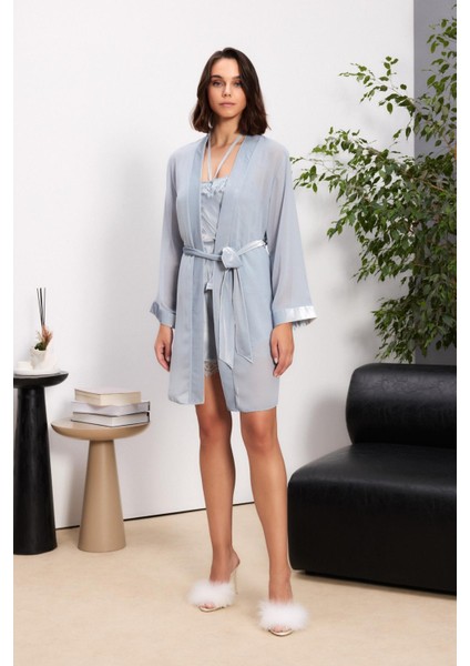 Kadife Saten 3'lü Kadın Pijama Takımı - 2845