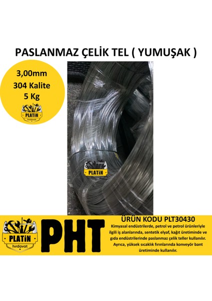 304 Kalite Paslanmaz Çelik Tel 3,00MM ( Yumuşak Parlak ) 5 kg modelleri
