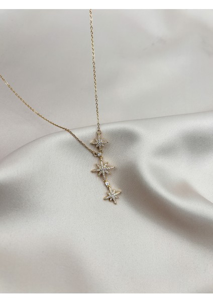 Fıora Taşlı Kar Tanesi Zirkon Kolye - Kadın Hediyelik Şık Zarif