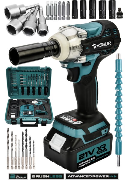 21V Çift Akü Kömürsüz Darbeli Vidalama Somun Sıkma Sökme Matkap