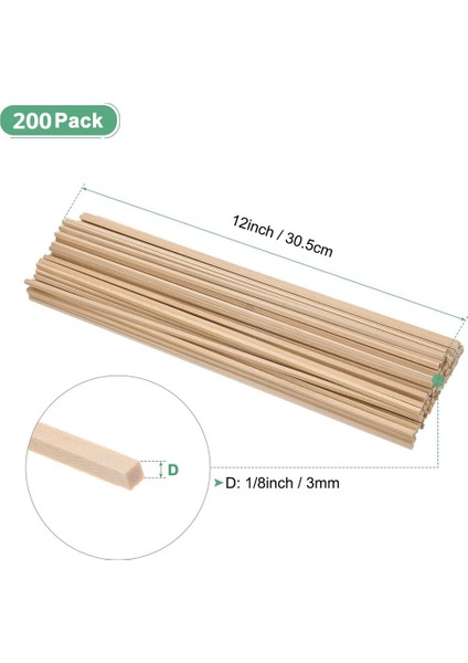 Ahşap Kare Dübel Çubukları 1/8 x 12 Inç Bitmemiş Ahşap Kare Çubuk Parke Kare Dübel Çubukları 200 Paket (Yurt Dışından) indirimleri