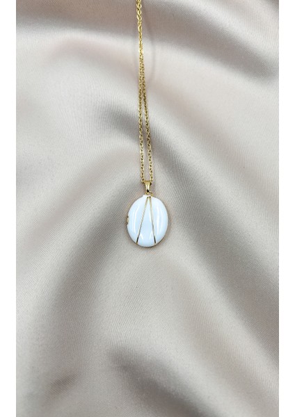 Fıora Beyaz Zarif Kadın Kolye Şık Gold Çelik Zincir