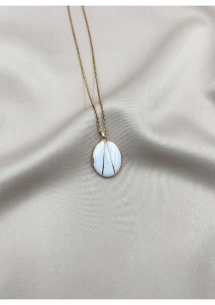 Fıora Beyaz Zarif Kadın Kolye Şık Gold Çelik Zincir