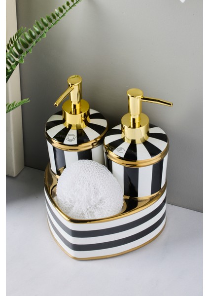 16711 Maura Nero 2'li Süngerlikli Porselen Sıvı Sabunluk Seti