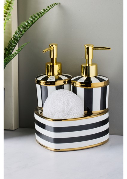 16711 Maura Nero 2'li Süngerlikli Porselen Sıvı Sabunluk Seti