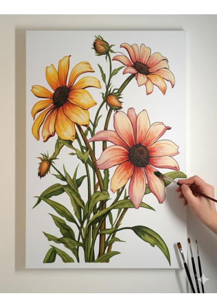 25X35 Resimli Tuval Boyama Seti- 6 Renk Akrilik Boya ve 2 Fırça Adet Fırça Model-18