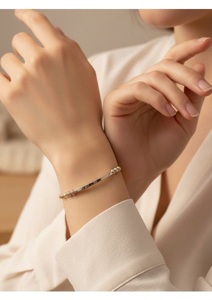 Kadın 925 Ayar Gümüş Zarif Plaka Bileklik,plaka Dorika Model Bileklik