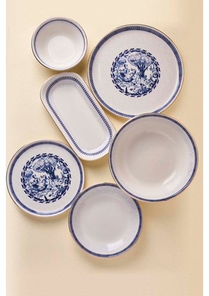French Altın Yaldızlı Stoneware Yemek Takımı 27 Parça 6 Kişilik Yemek Seti