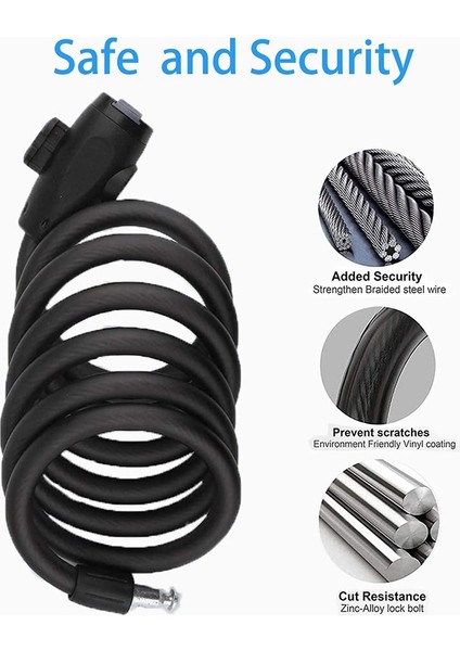 Hırsızlık Önleyici Spiral Kablo Kilidi Anahtarlı Bisiklet Kilidi Bisiklet Asma Kilit 180 cm Bisiklet Aksesuarları (Yurt Dışından) modelleri
