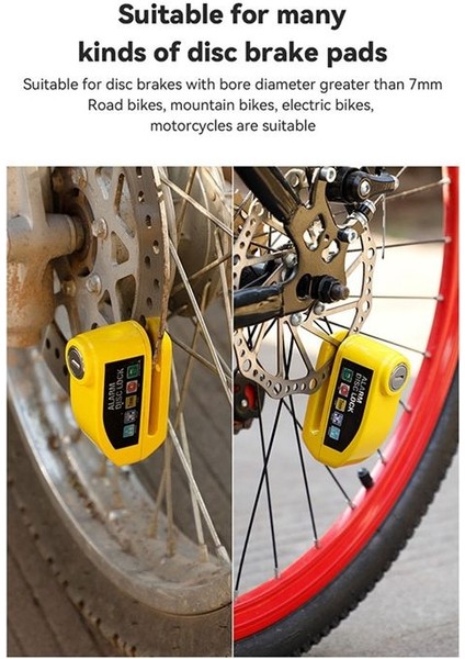 Elektrikli Motosiklet Scooter (Sarı) Için Bisiklet Disk Fren Kilidi Alarm Bisiklet Güvenlik Sistemi Aksesuarları (Yurt Dışından)