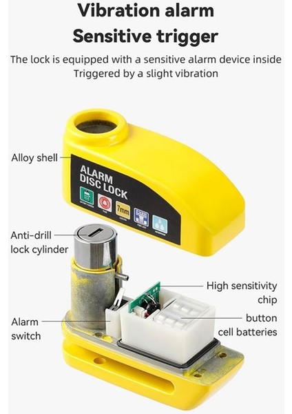 Elektrikli Motosiklet Scooter (Sarı) Için Bisiklet Disk Fren Kilidi Alarm Bisiklet Güvenlik Sistemi Aksesuarları (Yurt Dışından) indirimleri