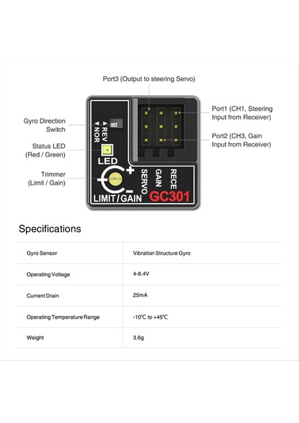 GC401 4-8 4V Wltoys Için Mini Gyro Sensör Jiroskop K969 Rc Araç Direksiyon Çıkışı Düzeltici Entegre Entegre Kompakt (Yurt Dışından)