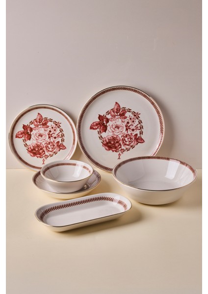 Danish Altın Yaldızlı Stoneware Yemek Takımı 27 Parça 6 Kişilik Yemek Seti