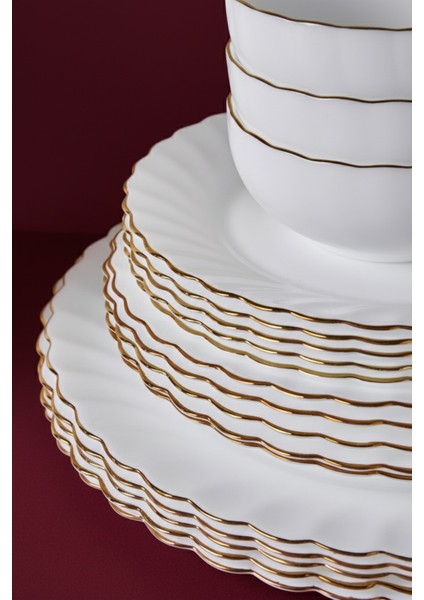 Waves Opal 24 Parça 6 Kişilik Yaldızlı Yemek Takımı Seti