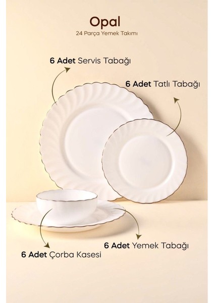 Waves Opal 24 Parça 6 Kişilik Yaldızlı Yemek Takımı Seti