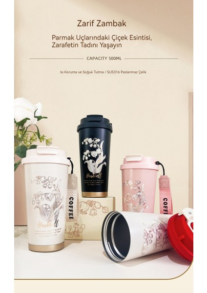 Zambak Çiçeği Desenli, Büyük Kapasiteli Kahve Fincanı, Vakumlu 316 Paslanmaz Çelik Termos, Taşınabilir Pipetli ve Askılı Öğrenci Kupası (Yurt Dışından) fiyatları