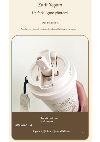 Zambak Çiçeği Desenli, Büyük Kapasiteli Kahve Fincanı, Vakumlu 316 Paslanmaz Çelik Termos, Taşınabilir Pipetli ve Askılı Öğrenci Kupası (Yurt Dışından) indirimleri