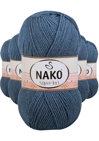 5 Adet Süper Inci El Örgü Ipi 100 gr Fırtına Mavi 185
