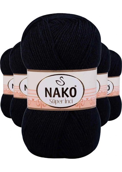 5 Adet Süper Inci El Örgü Ipi 100 gr Siyah 217