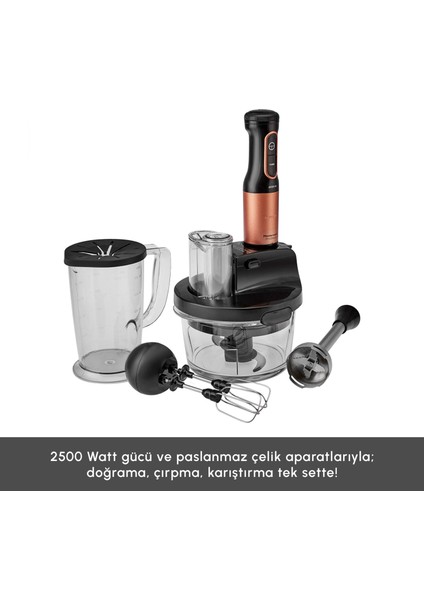 Mastermaid Prosteel Cam Mutfak Robotu Uzun Blender Ayaklı 6 Bıçaklı 2500 W Black Copper modelleri