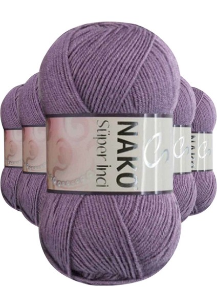 5 Adet Süper Inci El Örgü Ipi 100 gr Açık Mürdüm 6684