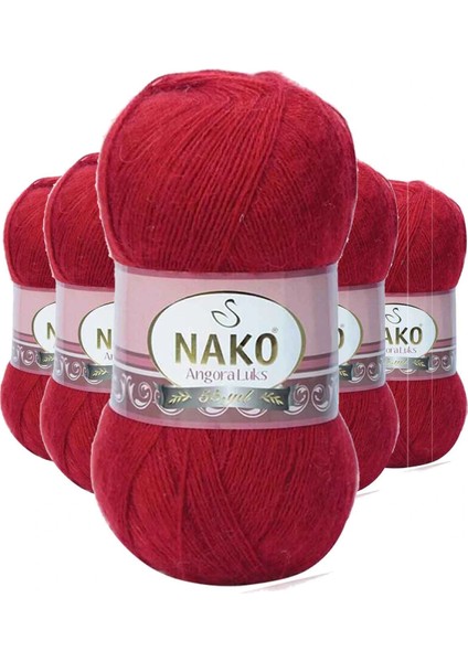 5 Adet Angora Lüks El Örgü Ipi Koyu Kırmızı 1175