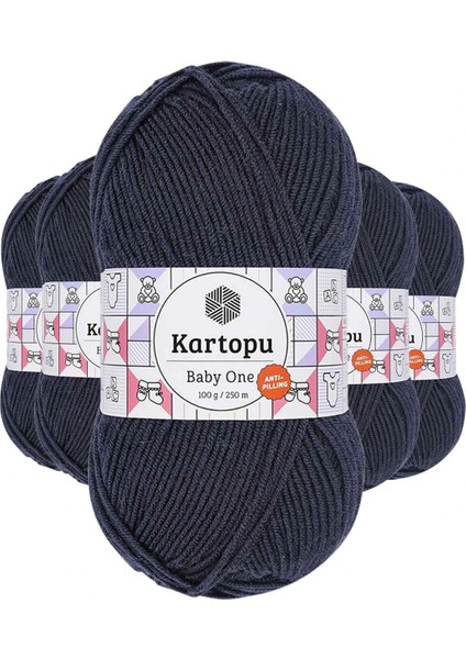 5 Adet Baby One Tüylenmeyen El Örgü Ipi Yünü Lacivert K633