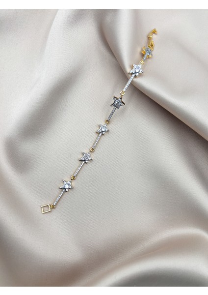 Fıora Yıldız Kesim Bileklik Gold - Zirkon Taşlı | Kadın Şık Hediyelik modelleri