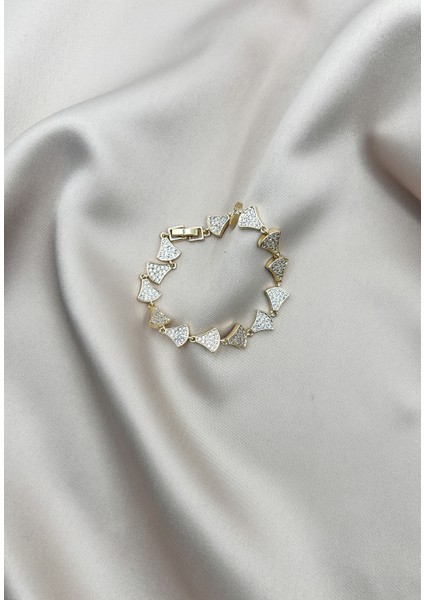 Fıora Yaprak Kesim Bileklik Gold - Zirkon Taşlı | 316L Çelik - Kararmaz | Hediyelik Kadın fiyatları