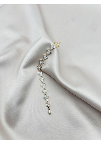 Fıora Yaprak Kesim Bileklik Gold - Zirkon Taşlı | 316L Çelik - Kararmaz | Hediyelik Kadın fırsatları