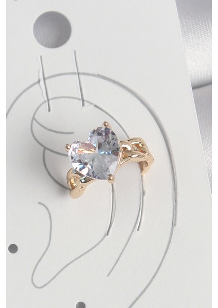 Bfs Pirinç Gold Renk Zirkon Taşlı Kalp Model Kadın Kıkırdak Küpe