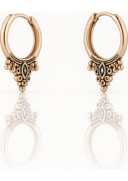 18K Rose Gold Plated Bohem Hoop Küpe