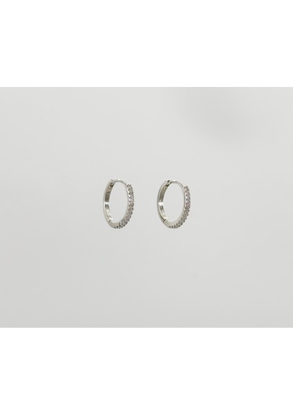 White Gold Plated Simply Stone Hoop Küpe