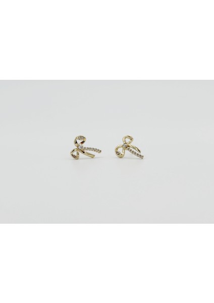 14K Gold Plated Mini Shiny Bow Stud Küpe