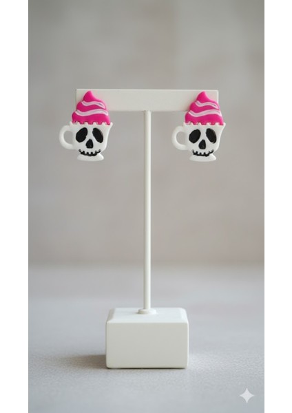 Skulatte Pembe Kremalı Kupa Tasarımlı El Yapımı Küpe – Halloween Temalı – fiyatları