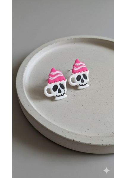 Skulatte Pembe Kremalı Kupa Tasarımlı El Yapımı Küpe – Halloween Temalı – fırsatları