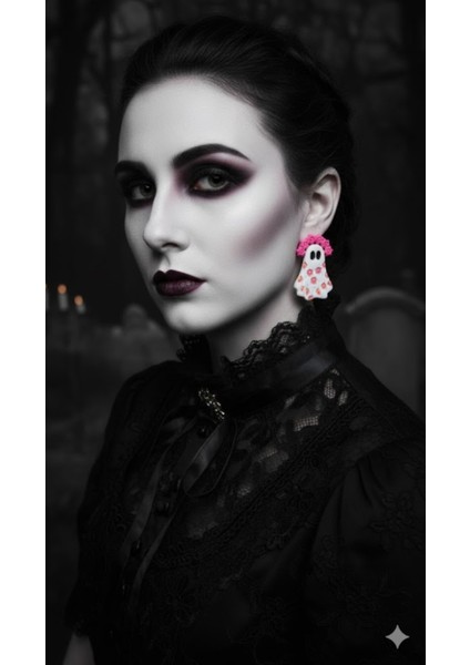 Blossom Boo El Yapımı Pembe Çiçekli Hayalet Küpe - Cadılar Bayramı Koleksiyonu modelleri