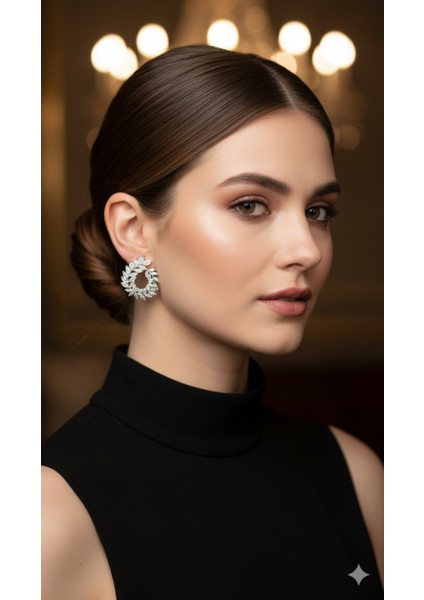 Celestia Işıltılı Taş Küpe – Gümüş Renkli El Yapımı Zarif Model – Klasik ve Şık Tasarım