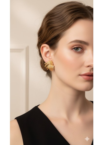 Orlène El Yapımı Polimer Kil Küpe – Altın Renkli Zarif Spiral Tasarım – Işıltılı ve Modern Model