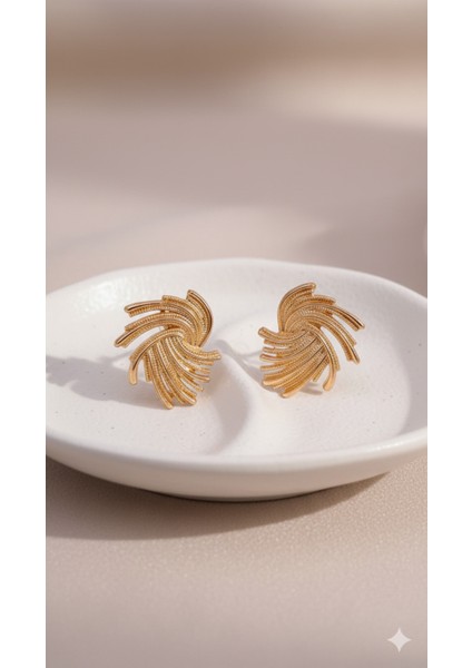 Orlène El Yapımı Polimer Kil Küpe – Altın Renkli Zarif Spiral Tasarım – Işıltılı ve Modern Model fiyatları