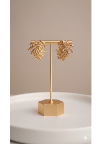 Orlène El Yapımı Polimer Kil Küpe – Altın Renkli Zarif Spiral Tasarım – Işıltılı ve Modern Model modelleri