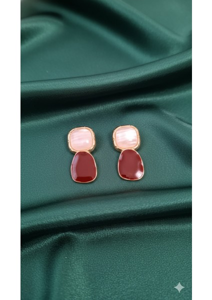 Rosélia El Yapımı Polimer Kil Küpe – Bordo ve Inci Pembe Renkli Zarif Model – Altın Detaylı Tasarım fiyatları