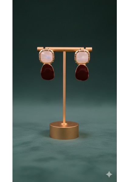 Rosélia El Yapımı Polimer Kil Küpe – Bordo ve Inci Pembe Renkli Zarif Model – Altın Detaylı Tasarım modelleri