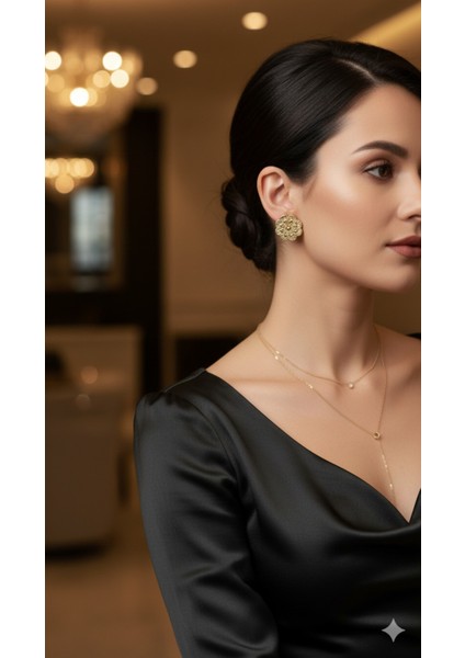 Fioréa El Yapımı Polimer Kil Küpe – Altın Çiçek Form Tasarım – Klasik ve Zarif Model