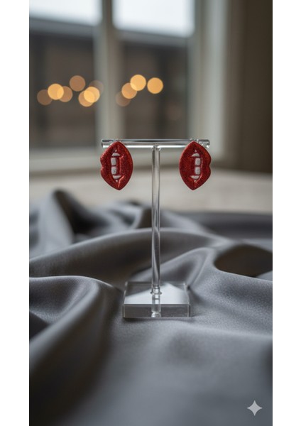 Bloody Kiss El Yapımı Polimer Kil Küpe – Vampir Dişi Tasarım – Kırmızı Simli Gotik Küpe fiyatları