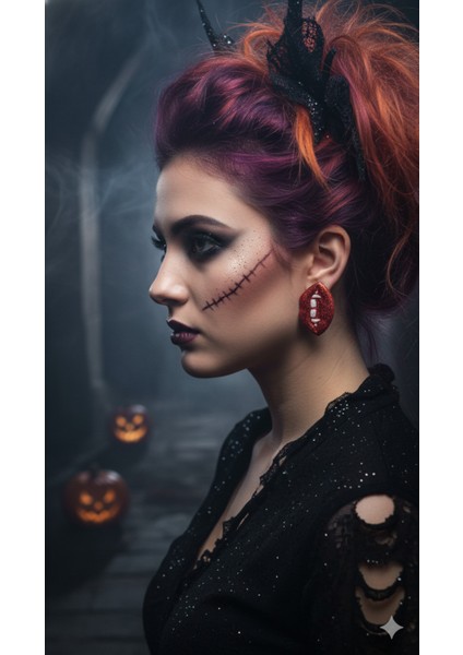 Bloody Kiss El Yapımı Polimer Kil Küpe – Vampir Dişi Tasarım – Kırmızı Simli Gotik Küpe modelleri