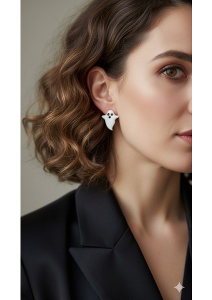 Classic Boo El Yapımı Polimer Kil Küpe – Sevimli Hayalet Tasarım – Alerji Yapmayan Çelik