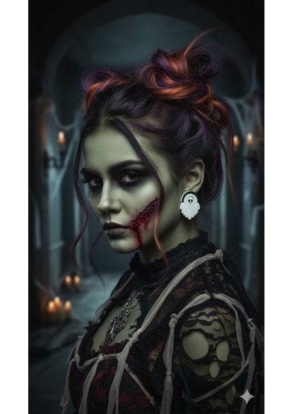 Boo Arc El Yapımı Polimer Kil Küpe – Siyah Beyaz Minimal Hayalet Tasarım fiyatları