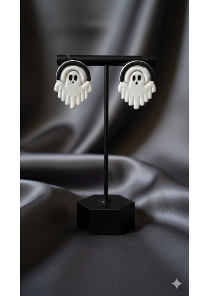 Boo Arc El Yapımı Polimer Kil Küpe – Siyah Beyaz Minimal Hayalet Tasarım modelleri