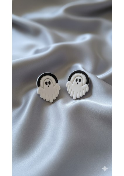 Boo Arc El Yapımı Polimer Kil Küpe – Siyah Beyaz Minimal Hayalet Tasarım fırsatları